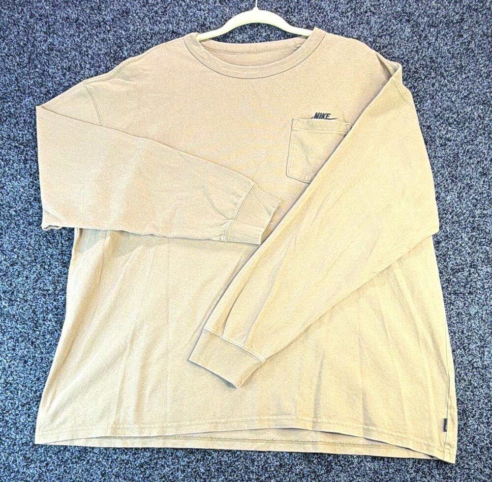 Nike The Nike Tee Men's Beige Loose Fit Long Sleeve Pocket T-Shirt XL DD3874-208